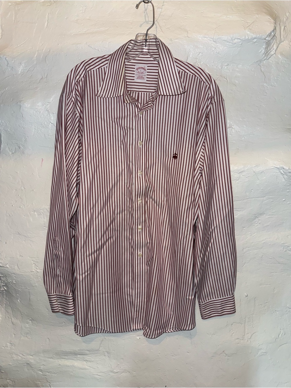 Brooks Brothers White Shirt with Burgundy Stripes